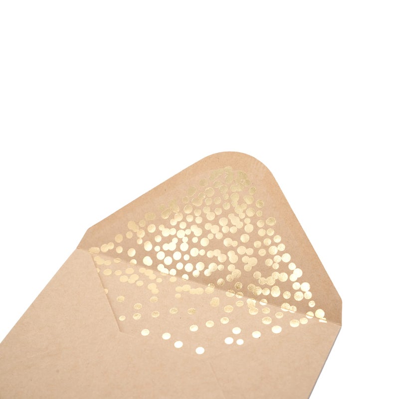 CHRIZ.Z A4 Kraft Envelopes - 50 Pack Pointed Flap Foil Confetti Greeting Card Envelopes 4.2" x 6.2" for Wedding, Invitation, Baby Shower, Birthday, Graduation, Christmas, NYE (Gold Foil Confetti) - Image 4